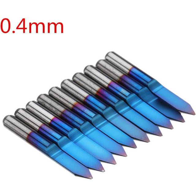 (0.5mm) 10pcs 0.1/0.2/0.3/0.4/0.5mm 45 Degree Flat Bottom PCB Engraving Bit Blue NANO Coated Carbide CNC Router Tool