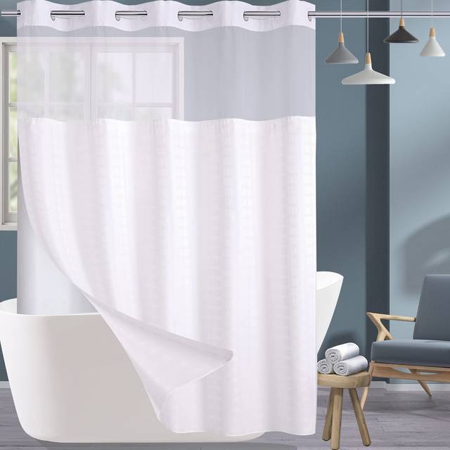 Conbo Mio Extra Long Fabric Shower Curtain Set Hotel Style with Snap in Liner for Bathroom with See Through Window  Spa  Machine Washable Shower Curta