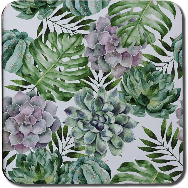 Watercolour Botanical Leaves Coaster - Pink (1cm X 9.3cm W X 9.3cm D)
