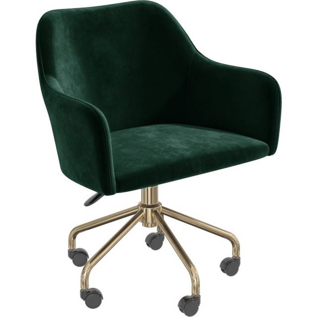 Green Velvet Office Chair with Arms - Marley