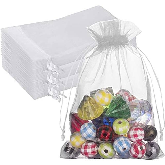100PCS Premium Sheer Organza Bags  White Wedding Favor Bags with Drawstring  5x7 inches Jewelry Gift Bags for Party  Festival  Makeup Organza Favor Ba