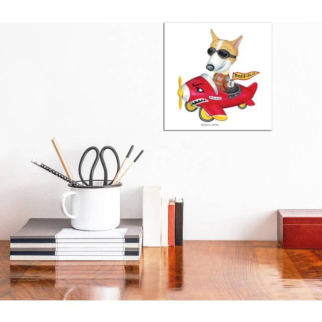 Corgi In Red Plane by Danny Gordon - Graphic Art on Canvas - Wrapped Canvas (30.48cm H x 30.48cm W x 1.9cm D)