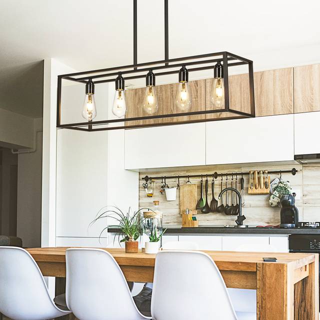 Rio 5-light Kitchen Island Linear Pendant Black 22cm H X 80cm W X 22cm D