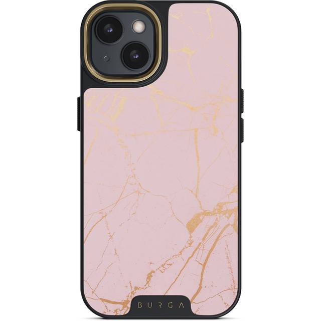 Peachy Gold - Pink Marble iPhone 14 Plus Case, Elite Dark (MagSafe) / Gold