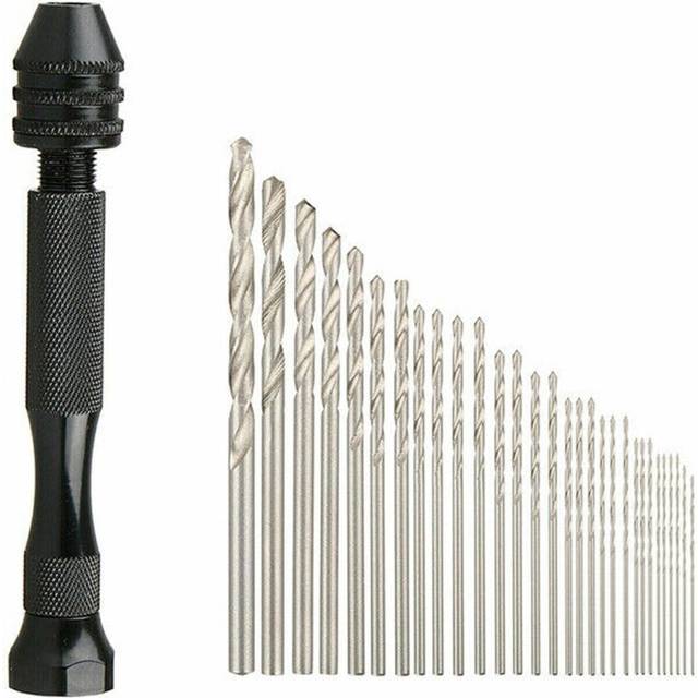 Mini Hand Drill With 30pcs 0.5mm-3mm Twist Bit Model Craft Rotary Tools