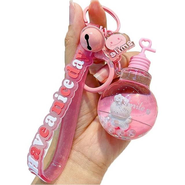 Girls Women Creative Lovely Light Bulb Bottle Floating Animals Moving Sand Keychain Keyring Key Chain Key Ring