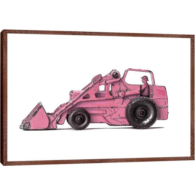 Tractor White Pink - Photograph Print on Canvas - Classic Brown Wood Framed (66.04 cm H x 45.72 cm W)