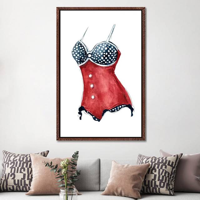 Vintage Swimwear II by Carol Robinson - Painting Print on Canvas - Classic Brown Wood Framed (152.5 cm H x 101.5 cm W)