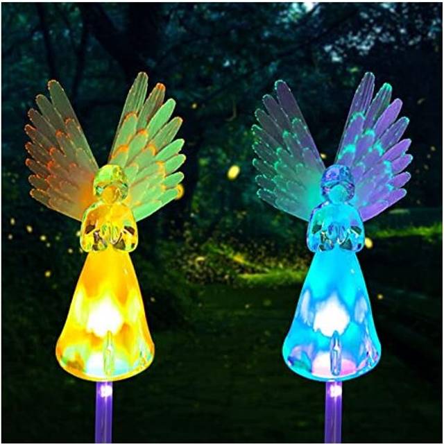 1PC Waterproof Solar Angel Lights, Garden Stake Light Multi- Color Changing LED Lawn Decorative Light for Outdoor Patio Yard Landscape Cemetery Grave,