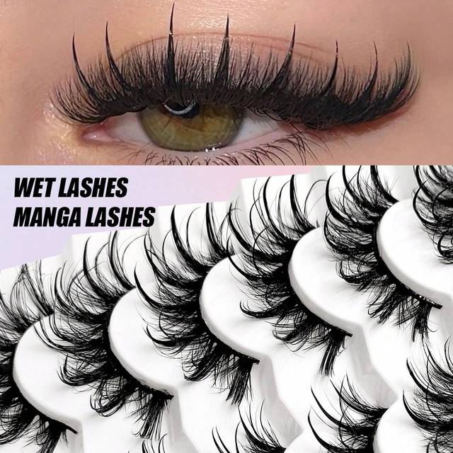 Asiteo 7 Pairs Moist Faux Mink Lashes Fluffy Messy Eyelash Extensions Makeup Fashion Long Thick Natural Curling Wet False Eyelashes