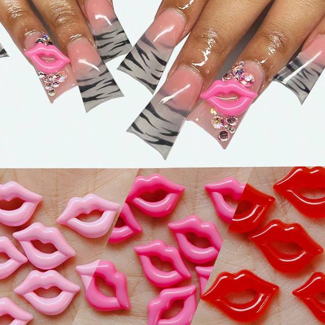 SHEIN 10pcs 3D Kawaii Nail Art Charms Sweet Lips Design Rhinestones Nail Parts Random Color Mixed DIY Jewelry Accessories Manicure Decorations Supplies Nail
