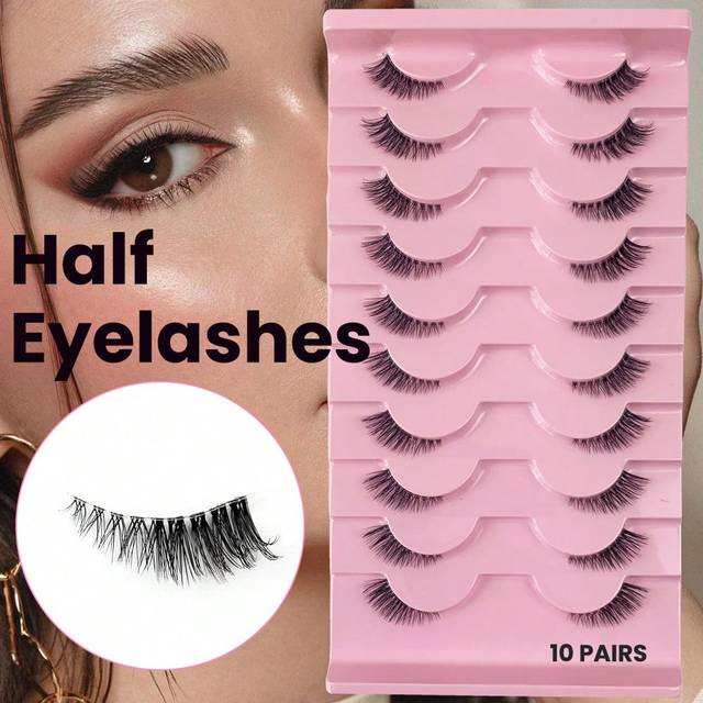 Hinarin 10 Pairs Half Fake Eyelashes 5/10 Half Lashes Soft Natural Look Cat Eye Lashes Makeup Tool Extension 10mm Short Half Lashes