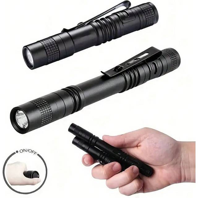 MACROCOSM 1pc Waterproof Mini LED Flashlight With Clip - Portable Pen Light For Camping, Emergency, And Outdoor Walking (Battery Not Included)