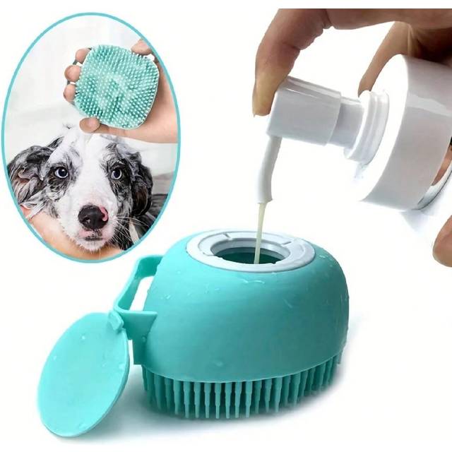 SHEIN Pet Shampoo Brush, Silicone Massage Rubber Bath Comb With Shampoo Dispenser, For Dogs And Cats Grooming Tool, Random Color Delivery