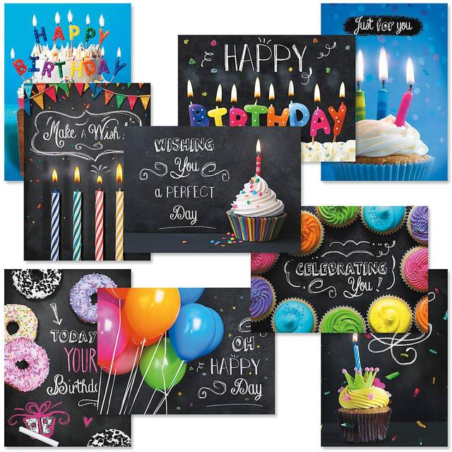 Current Bright Blackboard Birthday Greeting Card Value Pack - Set of 18 9 Designs  Large 5 x 7 inches  Envelopes Included
