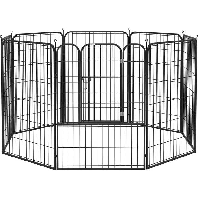 Hundhage med Dörr 8 panel x 80 x 100 cm Svart Metall Anpassningsbar form