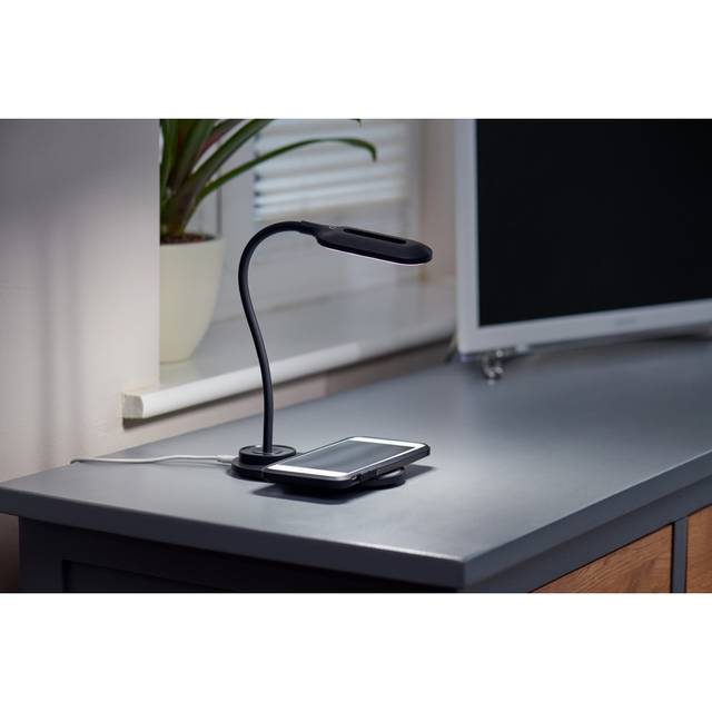 Auraglow Flexible Lamp with 10W Qi Wireless Fast Charger - Two Pack - Black (17cm H X 10.6cm W X 6.5cm D)