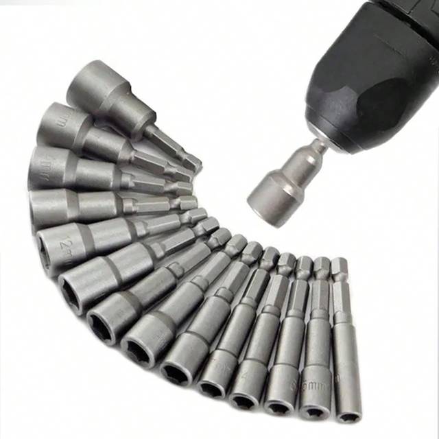 SHEIN 9/14 Pcs Power Nut Driver Drill Bit Set, 1/4&#34; Hex Socket Adapter Bolt Drivers Repairing Tool Kit, Suitable For Quick Change Chuck, Electric Screwdrive
