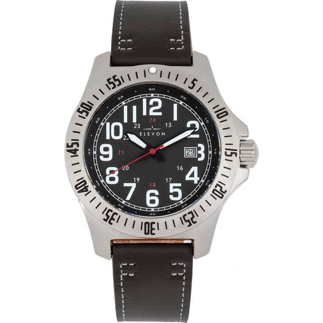 Aviator Leather-Band Watch w/Date - Black - One Size