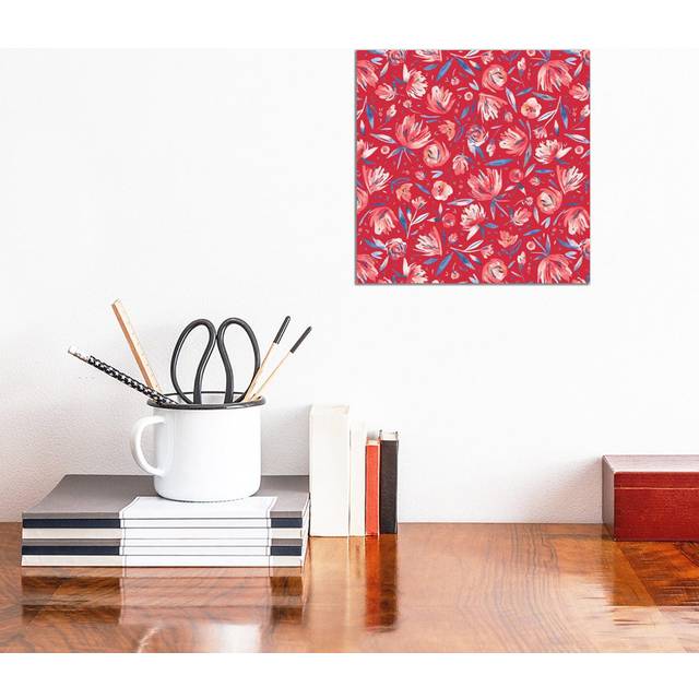Artistic Peonies Red by Ninola Design - Wrapped Canvas Art Prints (30.48 cm H x 30.48 cm W)