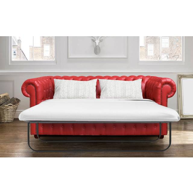 Chesterfield Handmade 3 Seater Sofa Bed Red Faux Leather In Classic Style