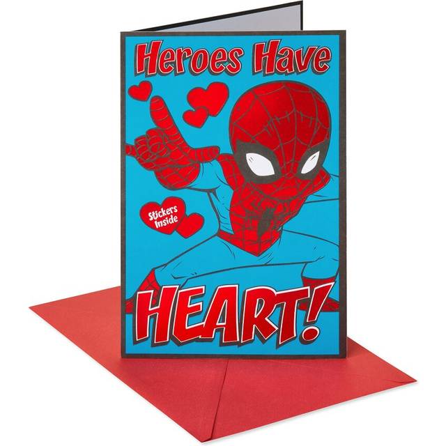 American Greetings Spider-Man Valentine's Day Card for Kids with Stickers (Heroes Have Heart)