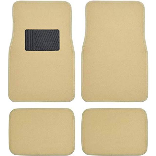 BDK Premium 4PC Set of Carpet Car Floor Mats with Vinyl Safety Heel Pad for Car  Truck  SUV  Coupe Sedan  Light Beige (MT-100-LB)