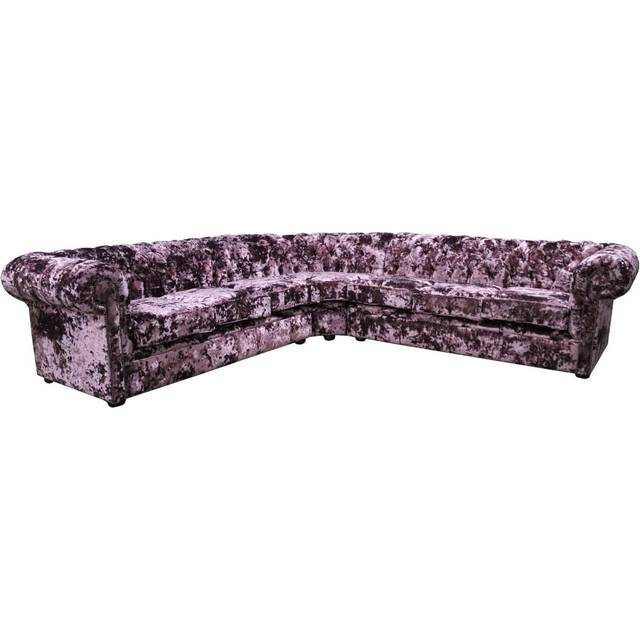 Chesterfield 3 Seater + Corner + 3 Seater Sofa Unit Lustro Blush Pink Velvet Fabric In Classic Style - 5 Seater+
