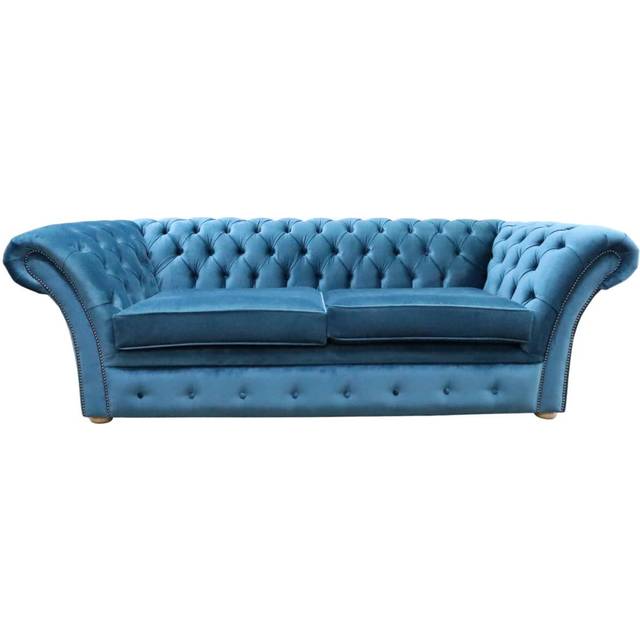 Chesterfield Handmade 3 Seater Sofa Malta Peacock Blue Velvet Fabric In Balmoral Style