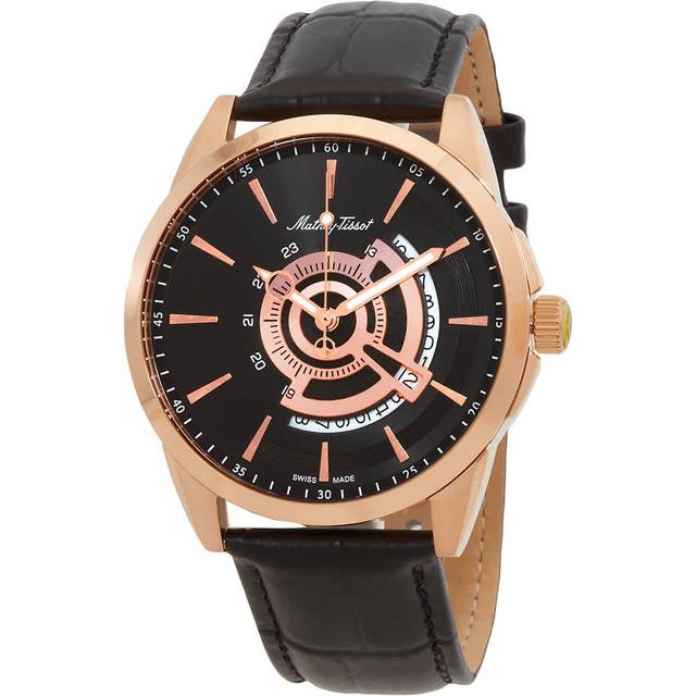 Mathey-Tissot Mondo Leather Strap Black Dial Quartz H711PN Men's Watch black