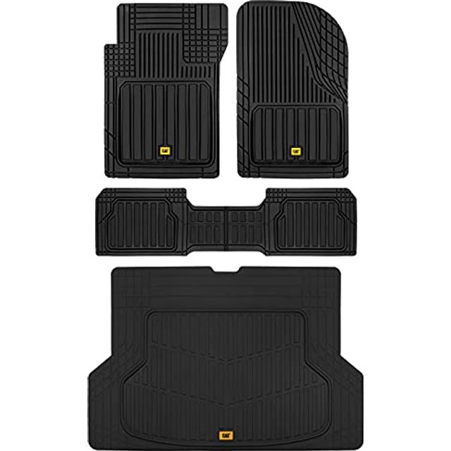 Cat ToughLiner Heavy Duty Rubber Floor Mats & Cargo Trunk Liner for Car SUV Van Sedan  Black - Trim to Fit  All Weather Deep Dish Automotive