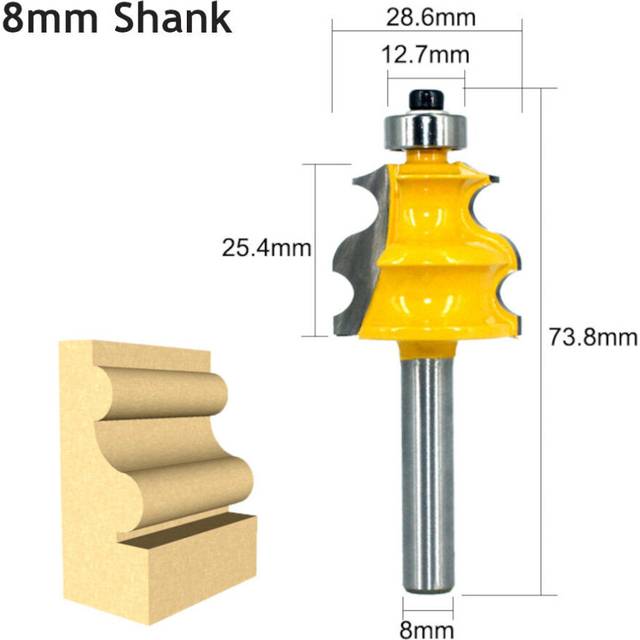 (8mm Shank) 8mm 1/2 Inch Shank Oblique Arc Curve Line Router Bit Architectural Molding Woodworking Milling Cutter Carving Knife