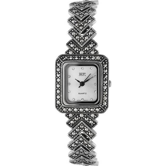 Sterling Silver Marcasite Oblong Bracelet Watch