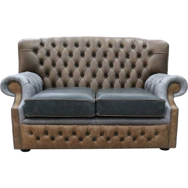 Chesterfield Original Patchwork 2 Seater Sofa Vintage Cracked Wax Leather In Monks Style - Brown