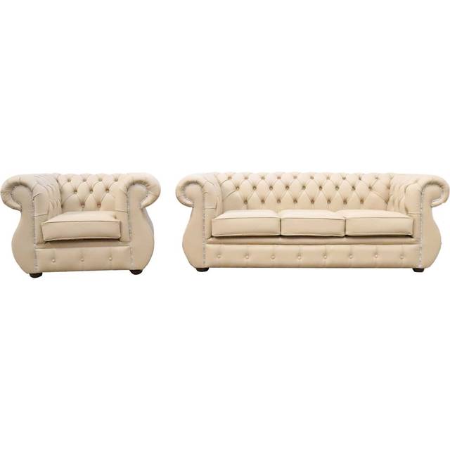 Chesterfield Original 3+1 Seater Sofa Suite Shelly Stone Leather In Kimberley Style - Brown - Suite Offers