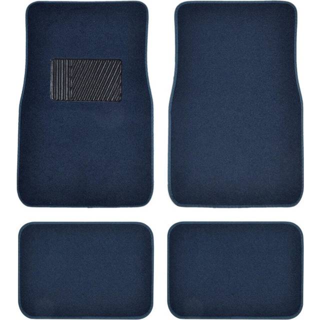 BDK Premium 4PC Set of Carpet Car Floor Mats with Vinyl Safety Heel Pad for Car  Truck  SUV  Coupe Sedan  Blue (MT-100-BL)