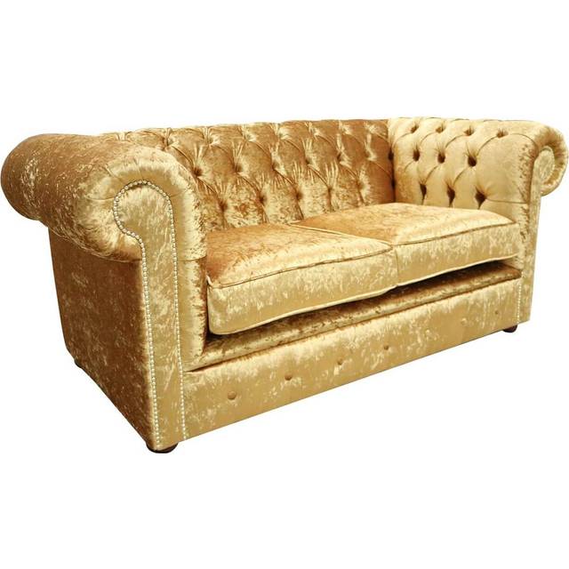 Chesterfield Original 2 Seater Sofa Settee Shimmer Gold Velvet Fabric In Classic Style