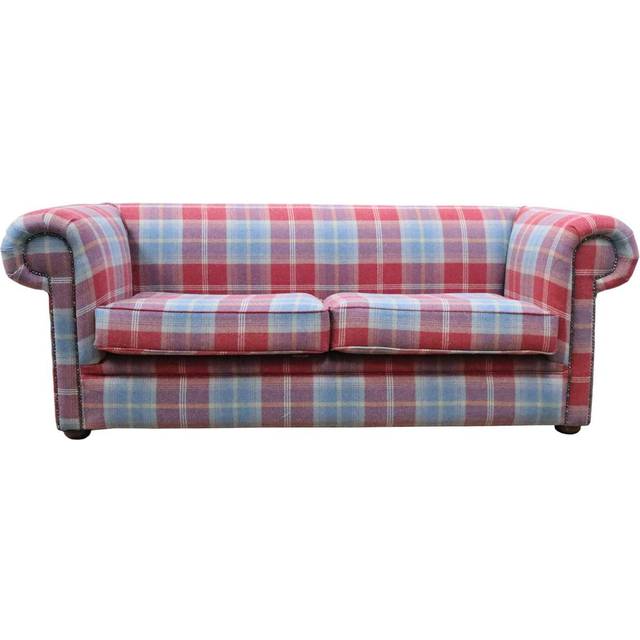 Chesterfield Original Tartan 1930's 3 Seater Sofa Balmoral Ruby Fabric In Classic Style - Red