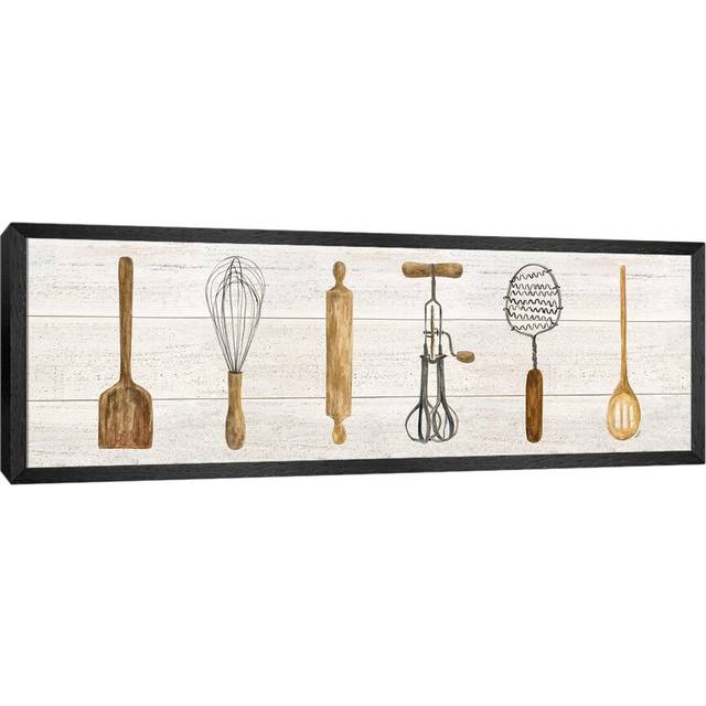 Vintage Kitchen Utensils Panel by Tara Reed - Panoramic Graphic Art Print on Canvas - Black Framed (121.92 cm H x 40.64 cm W)
