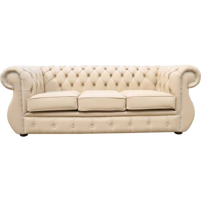 Chesterfield Original 3 Seater Sofa Shelly Stone Leather In Kimberley Style - Brown