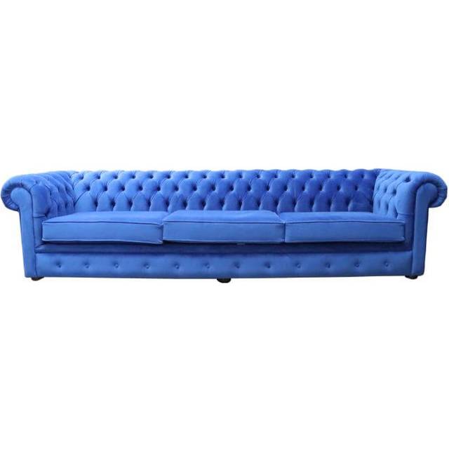 Chesterfield Original Thomas 5 Seater Sofa Amalfi Royal Blue Velvet Fabric In Classic Style - 5 Seater+