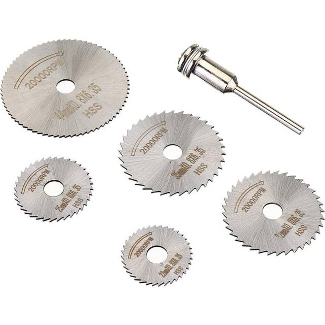 (6mm) 6pcs HSS Circular Saw Blade Set with 3.2mm 6mm Extension Rod Shank for Rotary Tools