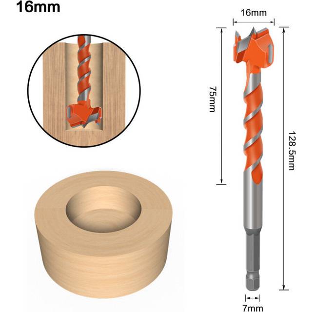 (16mm) 7mm Hex Shank Lengthen Core Drill Bit 16mm-25mm Woodworking Tools Hole Saw Cutter Hinge Boring Drill Bits
