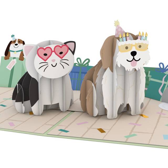Lovepop Birthday Cats and Dogs Birthday Pop Up Card - Handcrafted 3D P