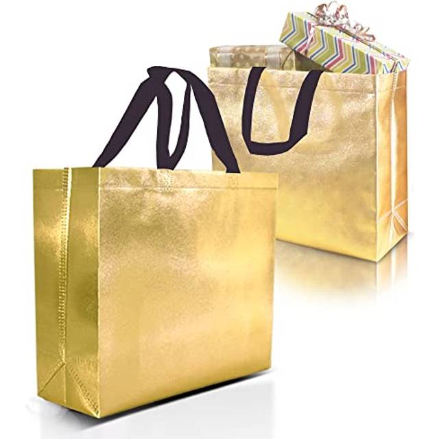 Nush Nush Gold Gift Bags Large Size - Set of 12 Gold Reusable Large Gift Bags With Handles - Perfect As Gold Christmas Gift Bags in Bulk  Go