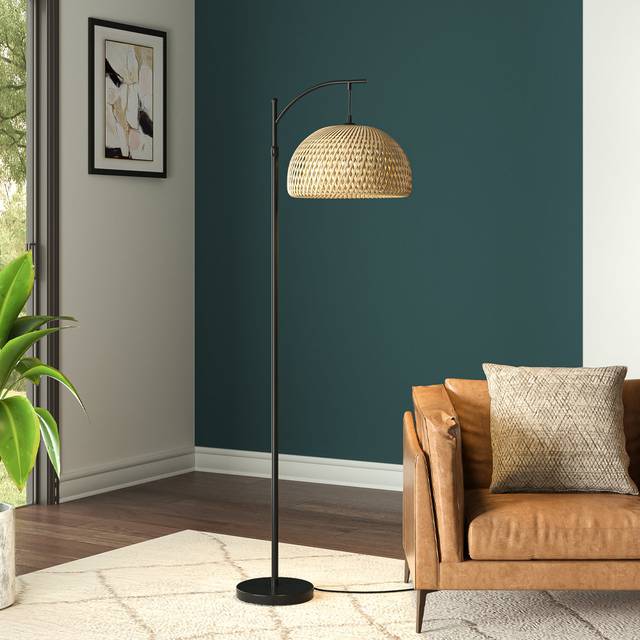 Aaftab 162.5cm Traditional Woven Rattan Black Arched/Arc Floor Lamp (162.5cm H X 27.9cm W X 71.1cm D)