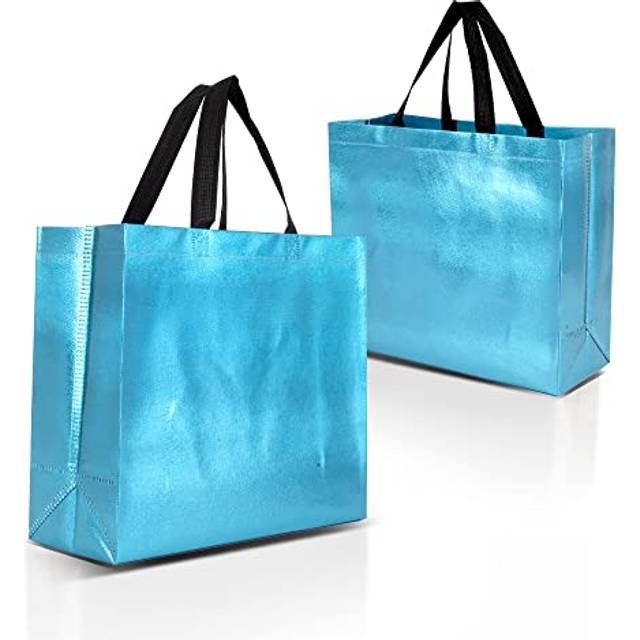 Nush Nush Aqua Blue Gift Bags - Large Size  Set of 12 Reusable Shiny Turquoise Goodie Bags With Handles - Perfect For Birthday Parties  Bulk Gift Need