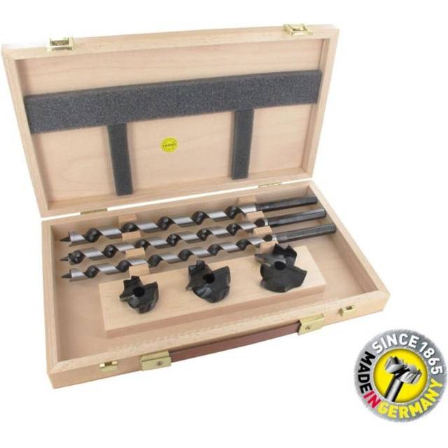 FAMAG Lewis Auger Bits OAL 235mm & Bormax Countersink 6 Pieces Set in Wooden Box