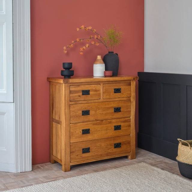 Rustic Solid Oak Chest of Drawers - 5 Drawer Chest - Original Rustic Range - Oak Furnitureland