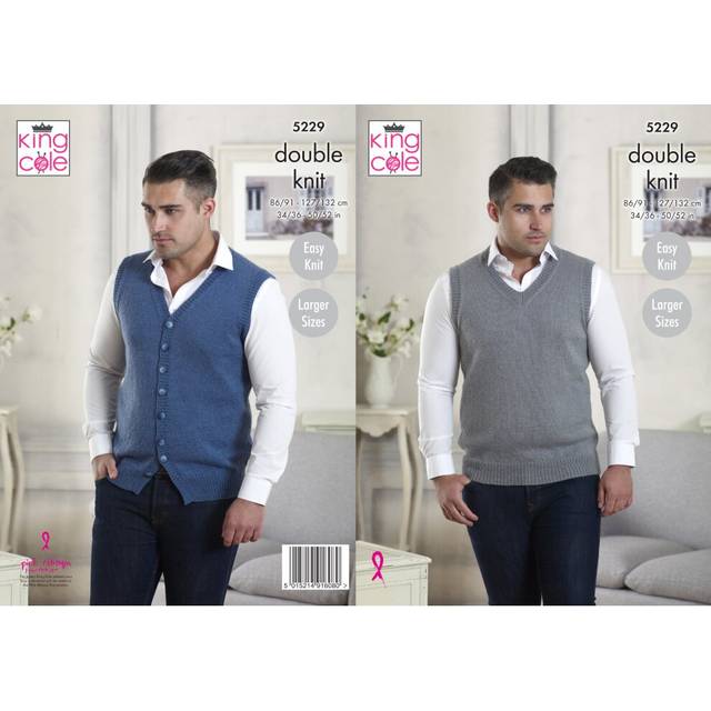 King Cole 5229 DK Knitting Pattern Mens V Neck Slipover & Waistcoat